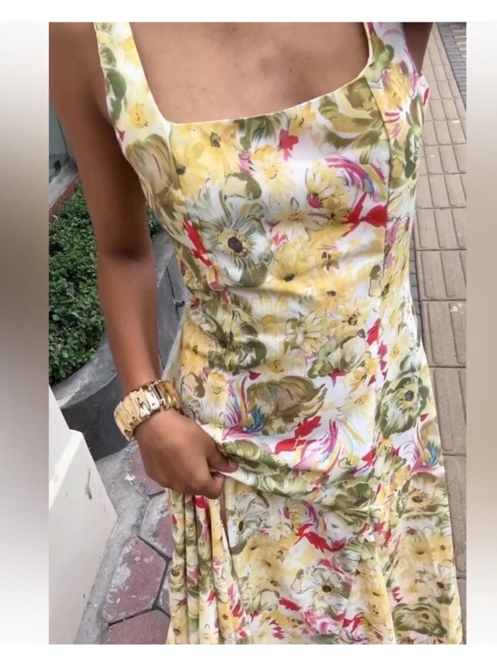 NWT Zara Linen Blend Yellow Dress ZW Collection Floral Wedding Guest M